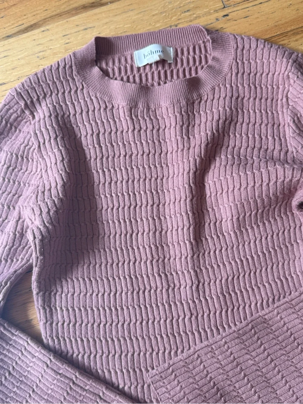 bohme Textured Crewneck Sweater in Dusty Mauve